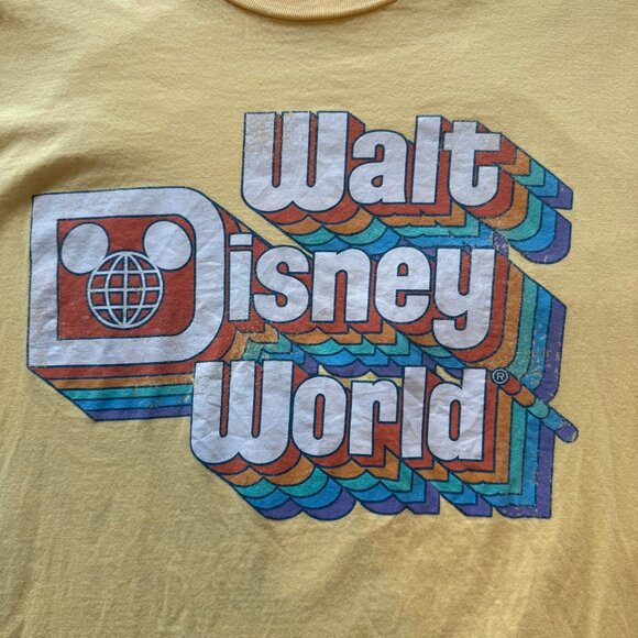 Walt Disney‎ World XL Retro Graphic Tee Yellow Short Sleeve 100% Cotton Unisex - Picture 2 of 4